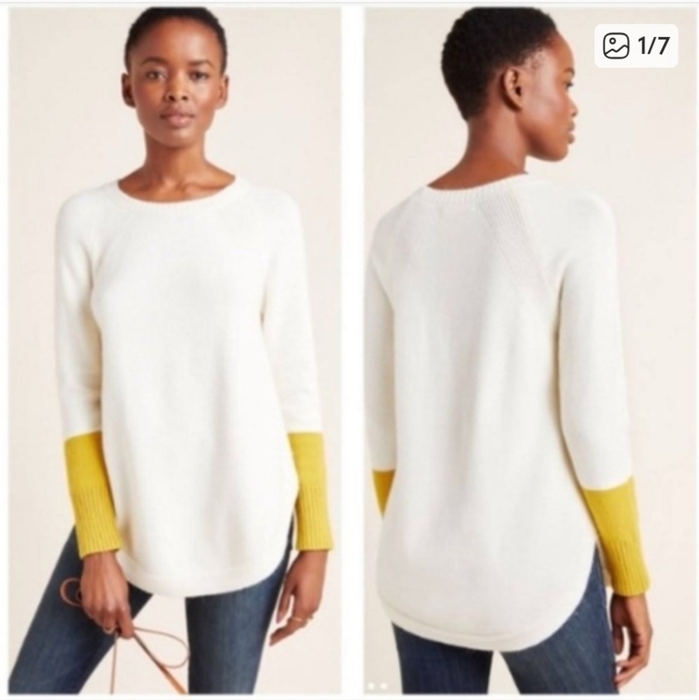Anthropologie Women Colorblock Long Sleeve Rebekah Two Tone Tunic Sweater